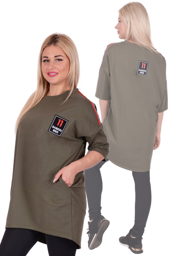 Фото товара 18234, туника хаки в спортивном стиле